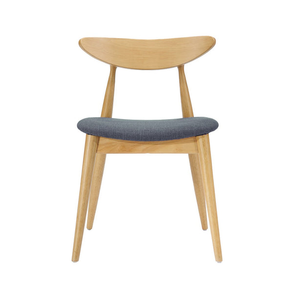 Hoso Dining Chair Set of 2, Curved, Dark Gray Padded, Natural Brown - BM323919