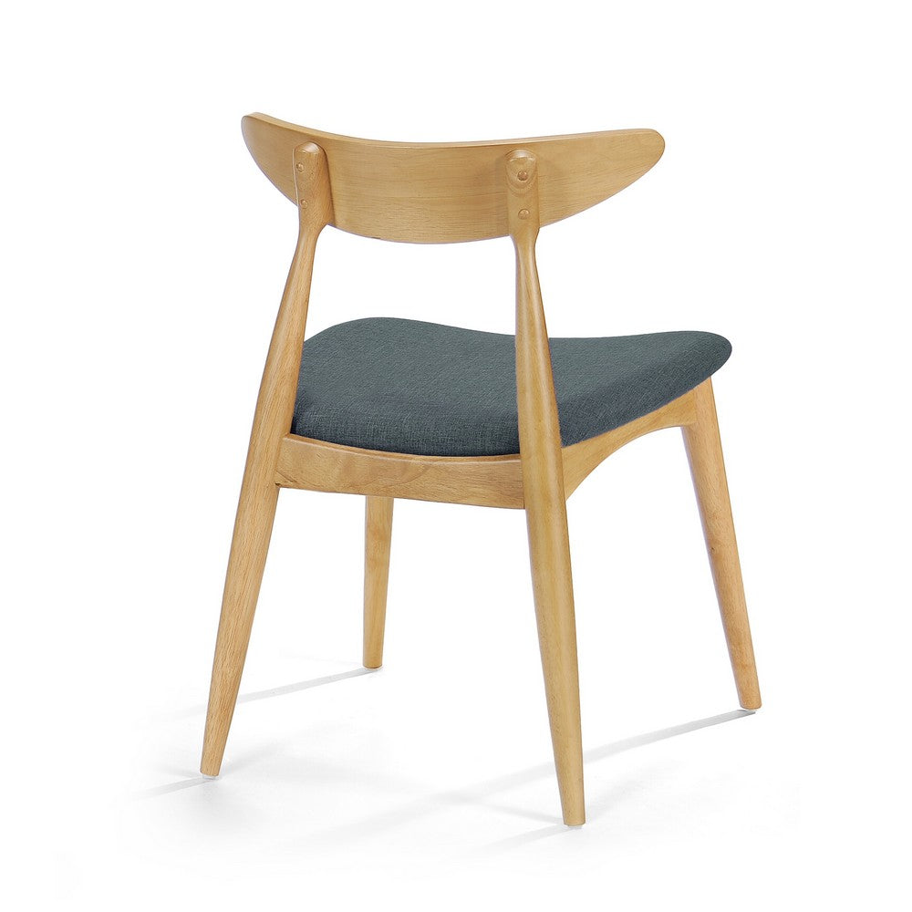 Hoso Dining Chair Set of 2, Curved, Dark Gray Padded, Natural Brown - BM323919