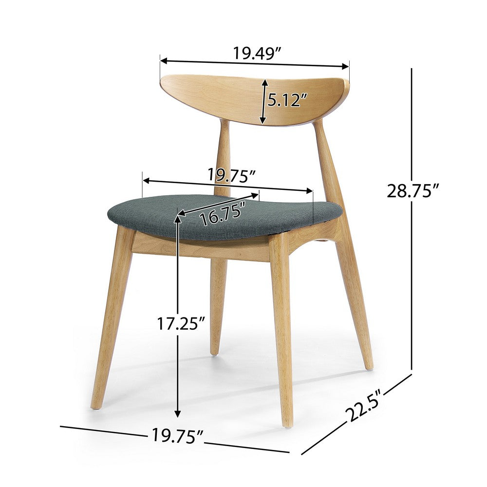 Hoso Dining Chair Set of 2, Curved, Dark Gray Padded, Natural Brown - BM323919
