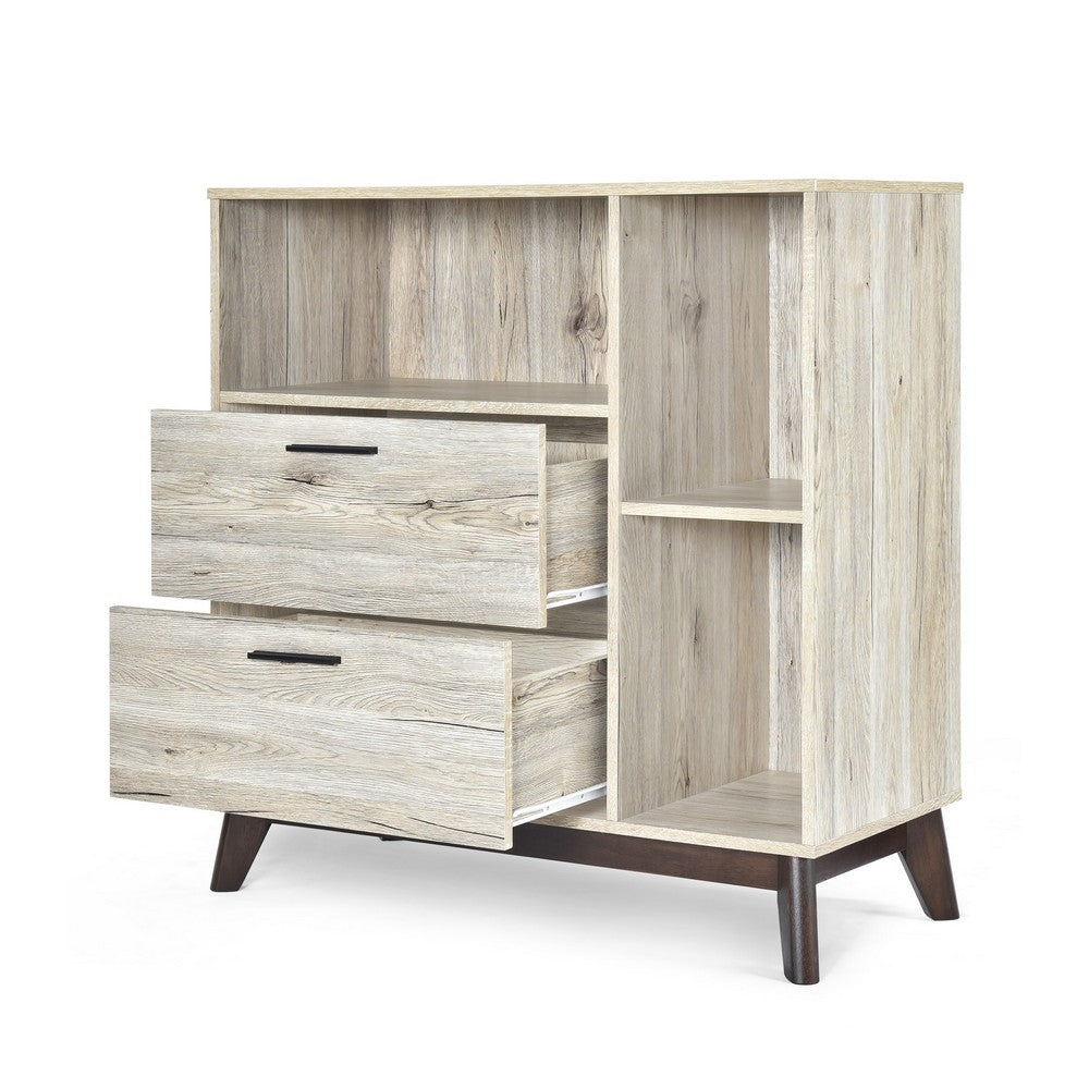 Bara Accent Cabinet 36 Inch, 3 Spaces, 2 Drawers, Rustic Beige, Brown - BM323923