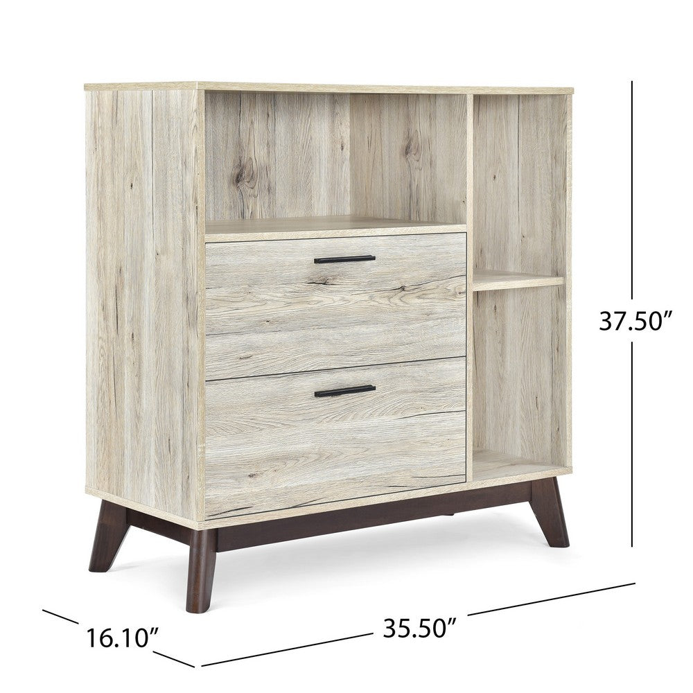 Bara Accent Cabinet 36 Inch, 3 Spaces, 2 Drawers, Rustic Beige, Brown - BM323923