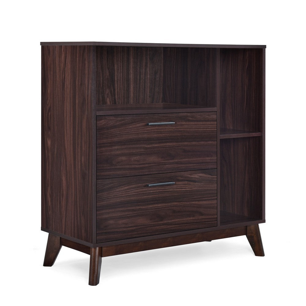 Bara Accent Cabinet 36 Inch, 3 Space 2 Drawer, Rustic Dark Wenge Brown - BM323924