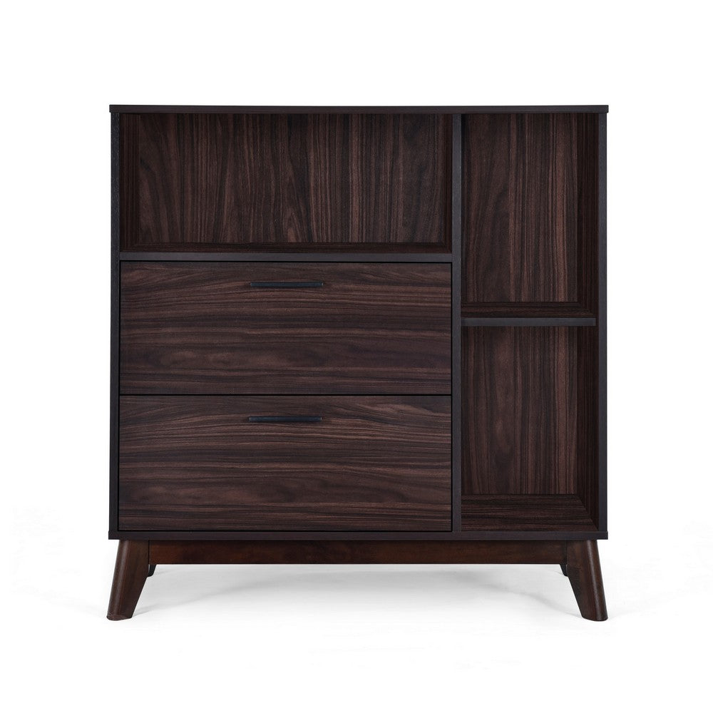 Bara Accent Cabinet 36 Inch, 3 Space 2 Drawer, Rustic Dark Wenge Brown - BM323924