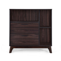Bara Accent Cabinet 36 Inch, 3 Space 2 Drawer, Rustic Dark Wenge Brown - BM323924