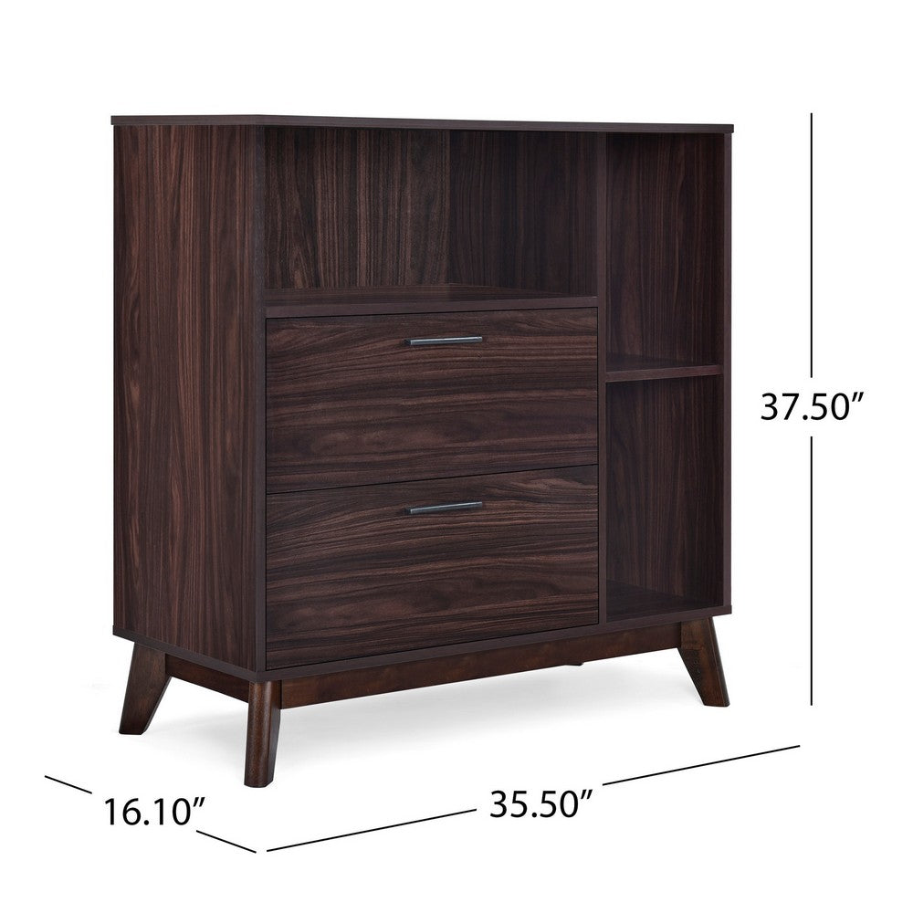 Bara Accent Cabinet 36 Inch, 3 Space 2 Drawer, Rustic Dark Wenge Brown - BM323924