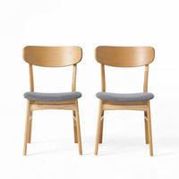 Dining Chair Set of 2, Gray Padded Seat, Natural Brown Splayed Legs - BM323935