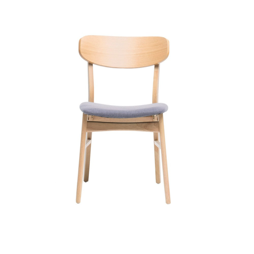 Dining Chair Set of 2, Gray Padded Seat, Natural Brown Splayed Legs - BM323935