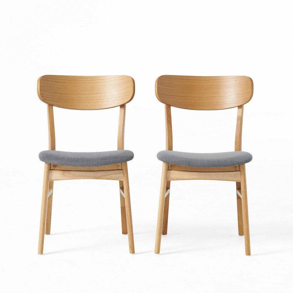 Dining Chair Set of 2, Gray Padded Seat, Natural Brown Splayed Legs - BM323935