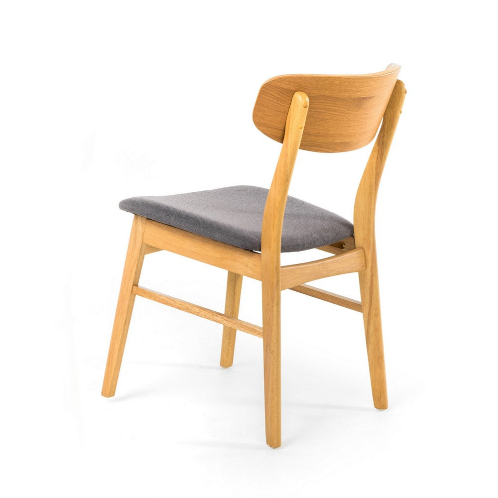 Dining Chair Set of 2, Gray Padded Seat, Natural Brown Splayed Legs - BM323935