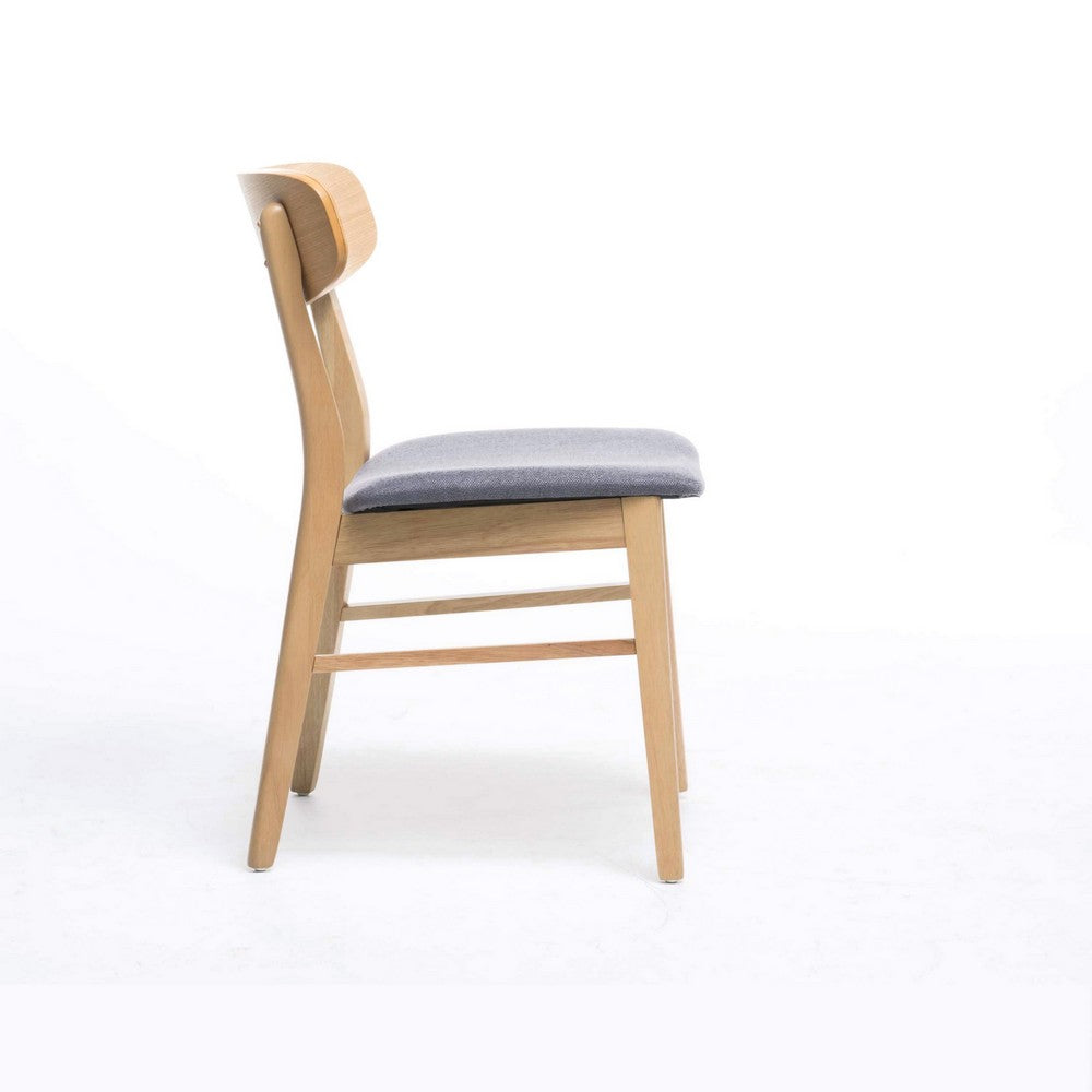 Dining Chair Set of 2, Gray Padded Seat, Natural Brown Splayed Legs - BM323935