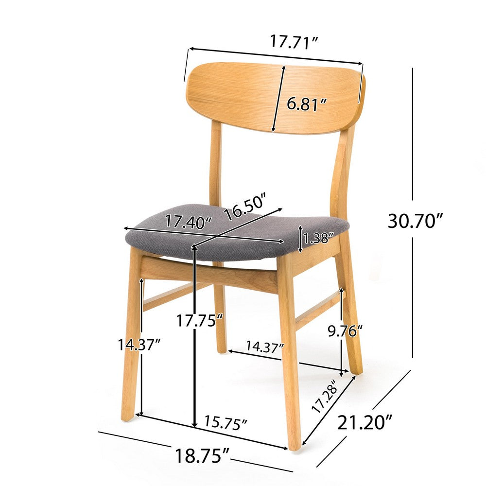 Dining Chair Set of 2, Gray Padded Seat, Natural Brown Splayed Legs - BM323935