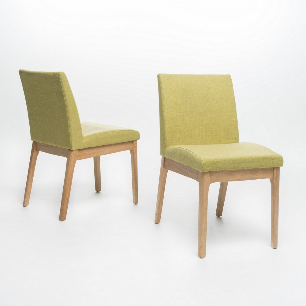 Dining Chair Set of 2, Modern Green Padded Back and Seat, Brown Legs - BM323936