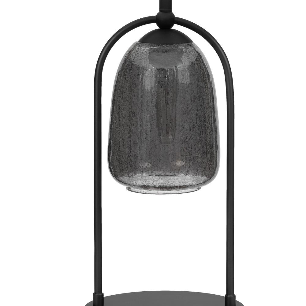 31 Inch Table Lamp, Crackled Black Glass w Night Light, White Shade -BM323938