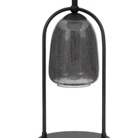 31 Inch Table Lamp, Crackled Black Glass w Night Light, White Shade -BM323938