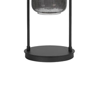 31 Inch Table Lamp, Crackled Black Glass w Night Light, White Shade -BM323938