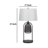 31 Inch Table Lamp, Crackled Black Glass w Night Light, White Shade -BM323938