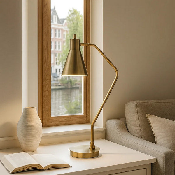 Sty 24 Inch Task Table Lamp, Swivel Brass Shade Angled Thin Metal Pole -BM323941