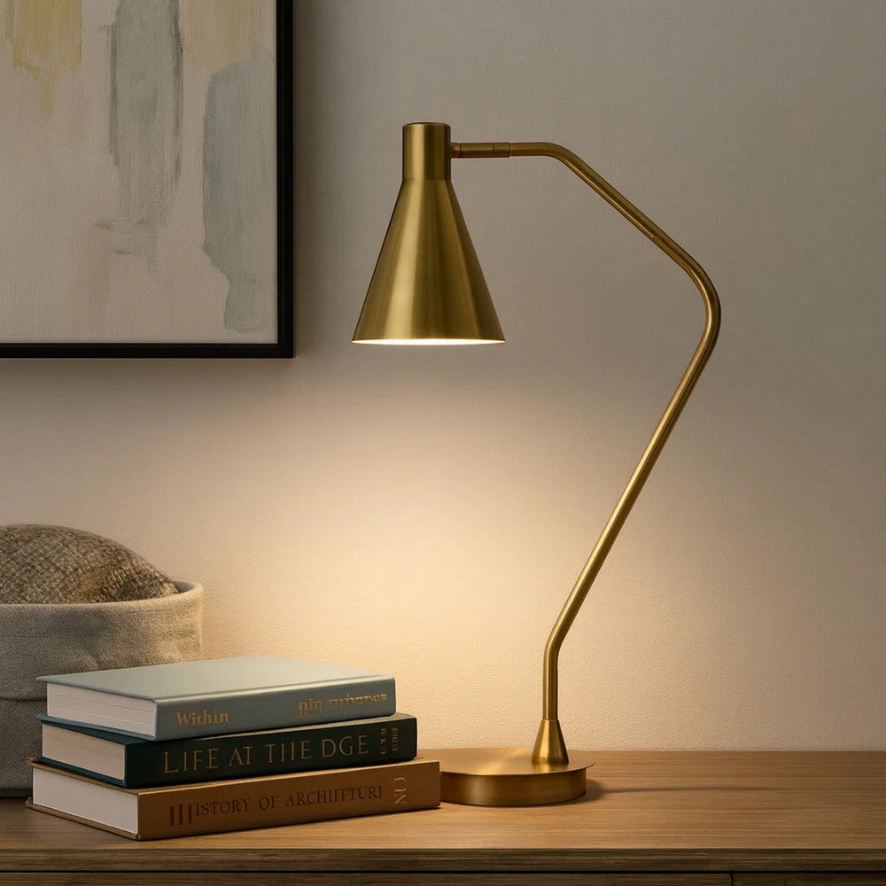 Sty 24 Inch Task Table Lamp, Swivel Brass Shade Angled Thin Metal Pole -BM323941