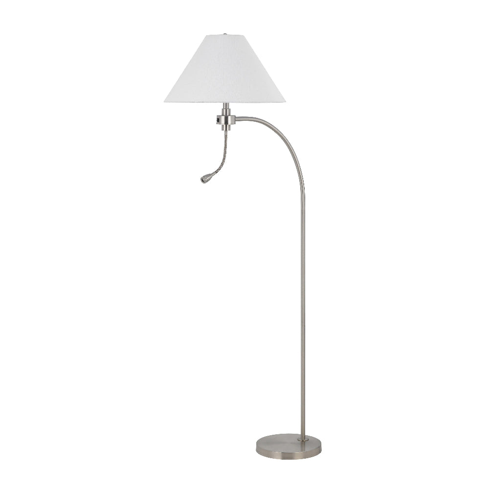 Ashy 68 Inch Floor Lamp, Gooseneck LED, White Shade, Bright Silver Arc Pole -BM323944