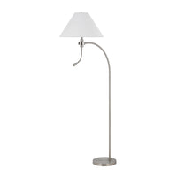 Ashy 68 Inch Floor Lamp, Gooseneck LED, White Shade, Bright Silver Arc Pole -BM323944