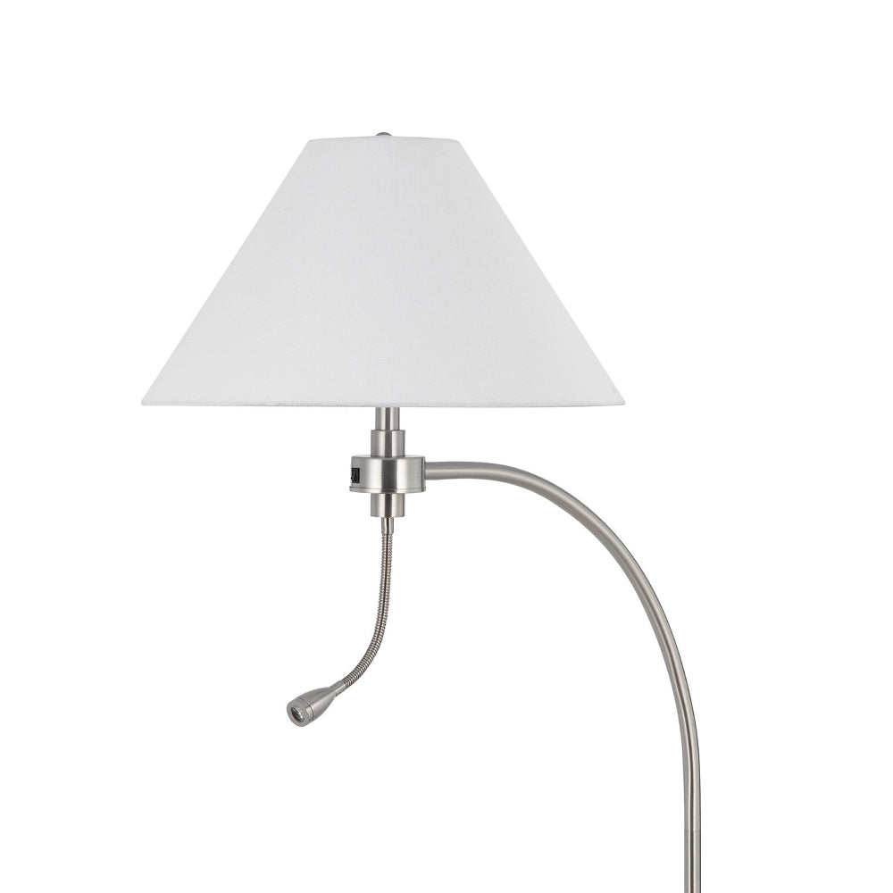 Ashy 68 Inch Floor Lamp, Gooseneck LED, White Shade, Bright Silver Arc Pole -BM323944