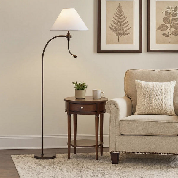 Ashy 68 Inch Floor Lamp, Gooseneck LED, White Shade, Bronze Arc Pole -BM323944