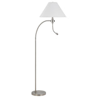 Ashy 68 Inch Floor Lamp, Gooseneck LED, White Shade, Bright Silver Arc Pole -BM323944