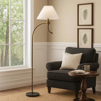 Ashy 68 Inch Floor Lamp, Gooseneck LED, White Shade, Brass Arc Pole -BM323945