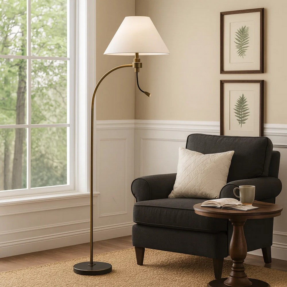 Ashy 68 Inch Floor Lamp, Gooseneck LED, White Shade, Brass Arc Pole -BM323945