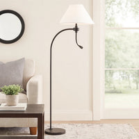 Ashy 68 Inch Floor Lamp, Gooseneck LED, White Shade, Black Arc Pole -BM323946
