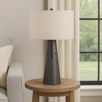 Tiy 30 Inch Table Lamp, White Hardback Drum Shade, Gray Iron Cone Base -BM323949