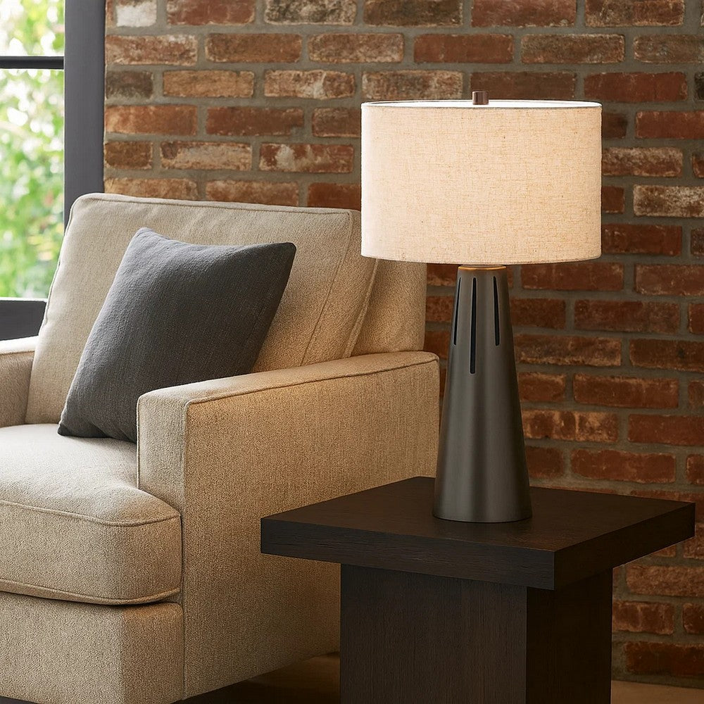 Tiy 30 Inch Table Lamp, White Hardback Drum Shade, Gray Iron Cone Base -BM323949