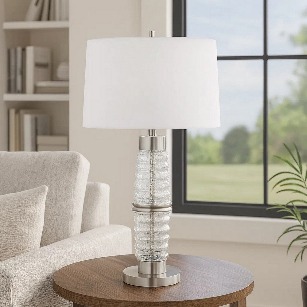 Maci 29 Inch Table Lamp, Accent Crackled Clear Glass, White Drum Shade -BM323950