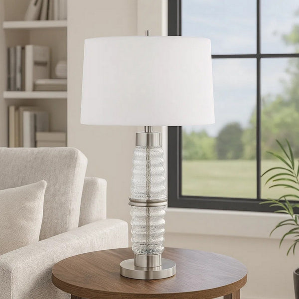 Maci 29 Inch Table Lamp, Accent Crackled Clear Glass, White Drum Shade -BM323950
