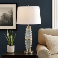 Maci 29 Inch Table Lamp, Accent Crackled Clear Glass, White Drum Shade -BM323950