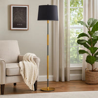 Siu 60 Inch Floor Lamp, Gold Metal Pole w Finial Tip, Black Shade -BM323951