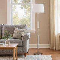 Siu 60 Inch Floor Lamp, Chrome Metal Pole w Finial Tip, White Shade -BM323952