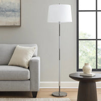 Siu 60 Inch Floor Lamp, Chrome Metal Pole w Finial Tip, White Shade -BM323952