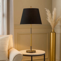 Siu 30 Inch Table Lamp, Gold Metal Thin Pole w Finial, Black Shade -BM323953