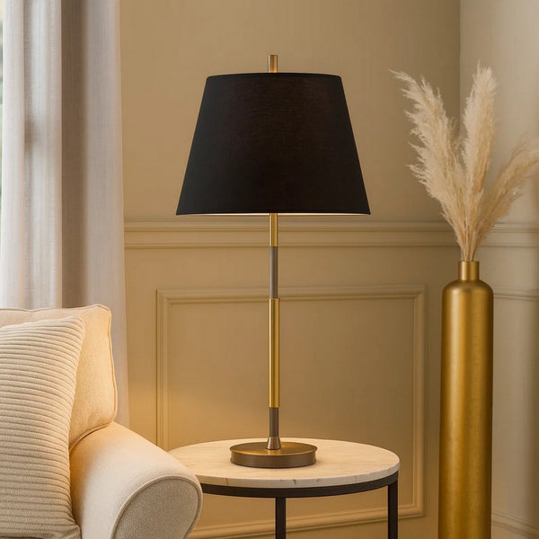 Siu 30 Inch Table Lamp, Gold Metal Thin Pole w Finial, Black Shade -BM323953