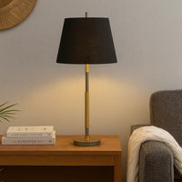 Siu 30 Inch Table Lamp, Gold Metal Thin Pole w Finial, Black Shade -BM323953