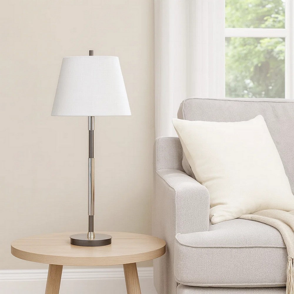 Siu 30 Inch Table Lamp, Chrome Metal Thin Pole w Finial, White Shade -BM323954