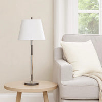 Siu 30 Inch Table Lamp, Chrome Metal Thin Pole w Finial, White Shade -BM323954