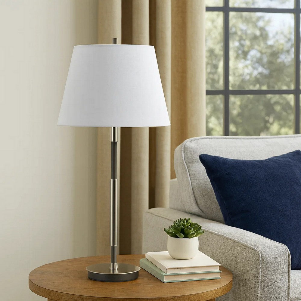 Siu 30 Inch Table Lamp, Chrome Metal Thin Pole w Finial, White Shade -BM323954