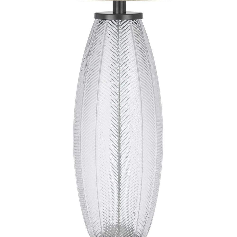 Leno 32 Inch Table Lamp, Leaf Pattern Clear Glass Base, Beige Shade -BM323957