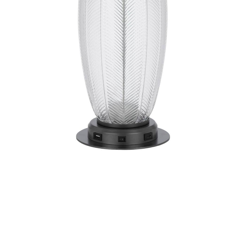Leno 32 Inch Table Lamp, Leaf Pattern Clear Glass Base, Beige Shade -BM323957