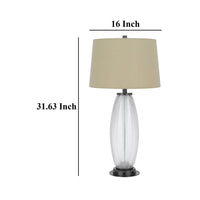 Leno 32 Inch Table Lamp, Leaf Pattern Clear Glass Base, Beige Shade -BM323957