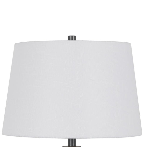Hay 33 Inch Table Lamp, Diamond Pattern Glass Base, White Fabric Shade -BM323958