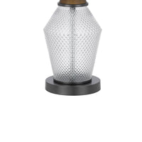 Hay 33 Inch Table Lamp, Diamond Pattern Glass Base, White Fabric Shade -BM323958