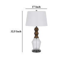 Hay 33 Inch Table Lamp, Diamond Pattern Glass Base, White Fabric Shade -BM323958
